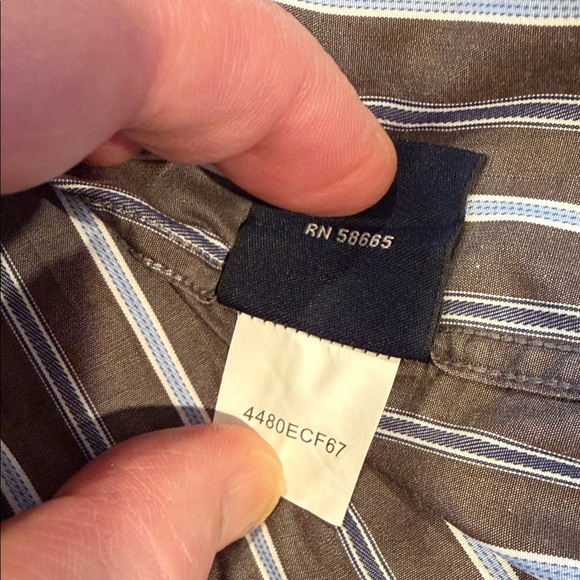 Faconnable Men’s XXL Brown Chocolate Shirt Ivory & Light Blue Pinstripe Cotton - Picture 2 of 5